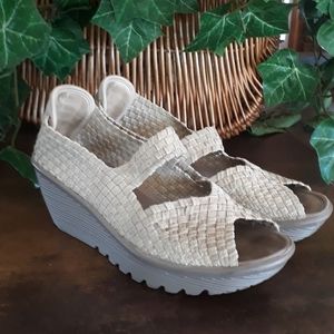 Skechers memory foam,  beige and gold 3" wedge